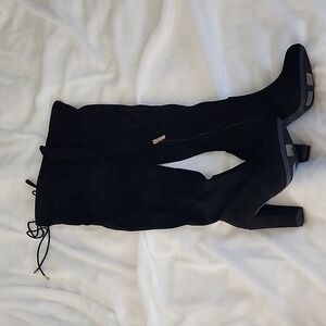 Brand New Women’s Black Thigh-High High-Heeled Boots - Size 7.5